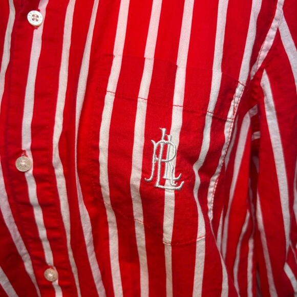 Lauren Ralph Lauren Red Pin Stripe Half Sleeve Button Down Shirt Womens Top NWOT - Picture 4 of 8